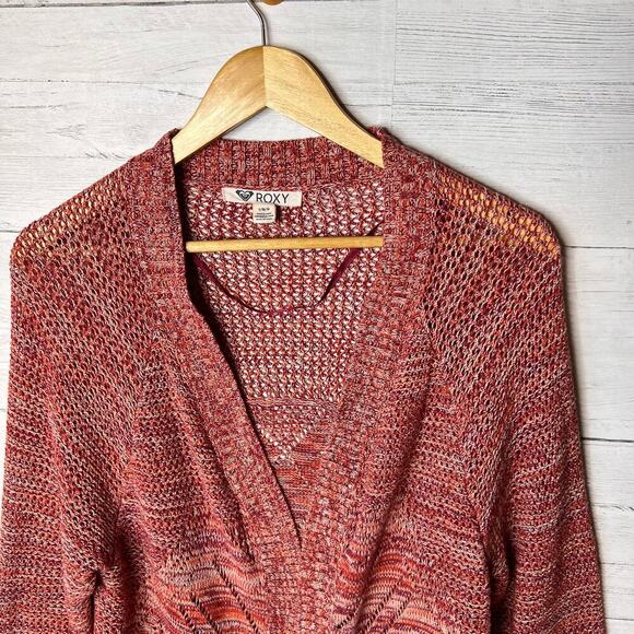 Roxy Sweater Womens Size Large Heathered Rose Pink Open Cardigan 100% Cotton - Picture 8 of 16